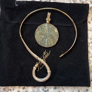 Gold-Tone Women’s Necklace with Green Pendant
